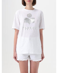 Isabel Marant Etoile Metallic Logo Linen Tee Women White T-Shirts