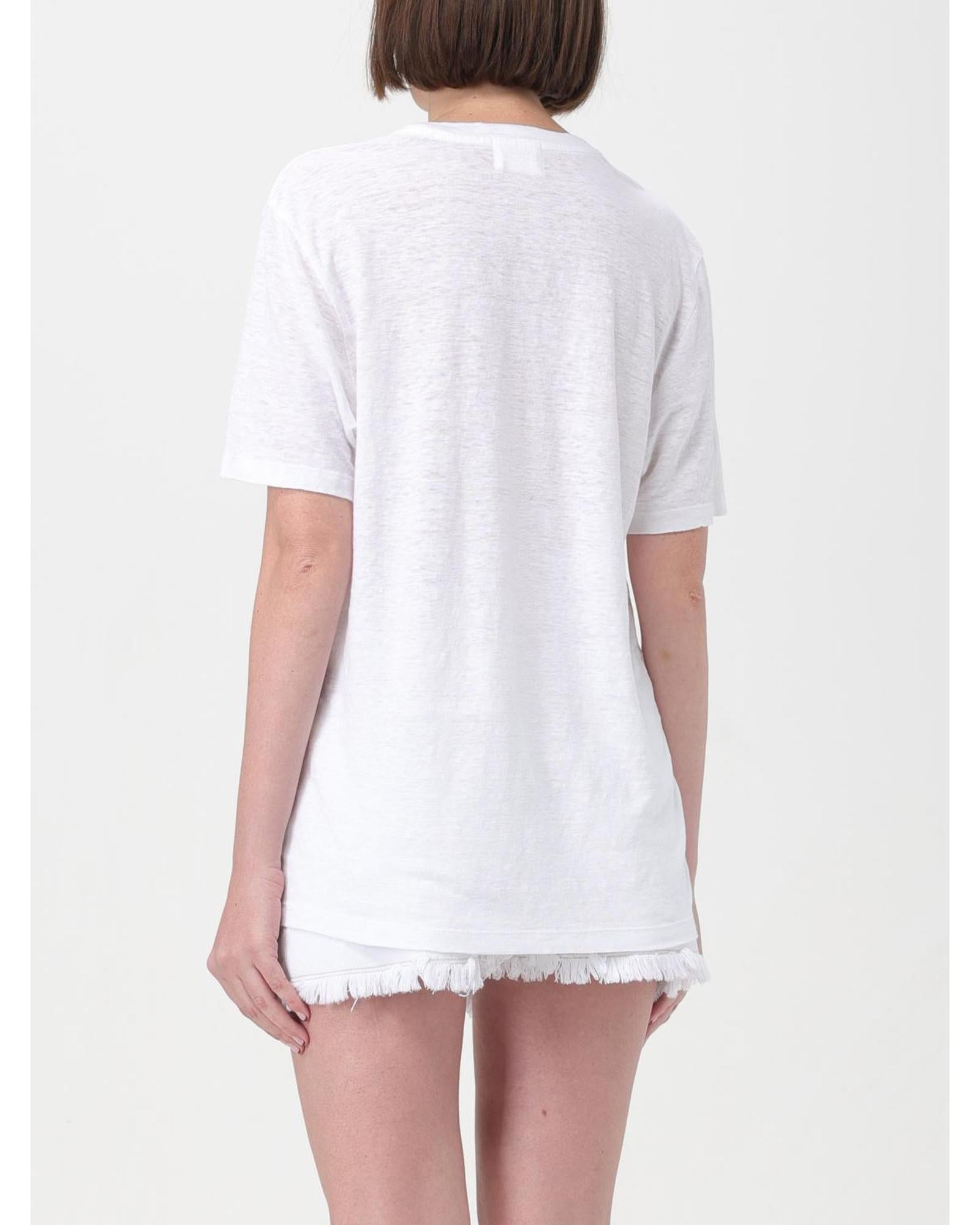 Isabel Marant Etoile Metallic Logo Linen Tee Women White T-Shirts