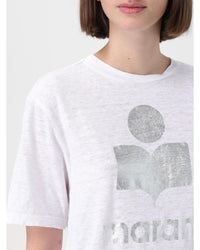 Isabel Marant Etoile Metallic Logo Linen Tee Women White T-Shirts