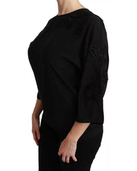 Dolce & Gabbana Floral Embroidered Silk Blouse with 3/4 Sleeves