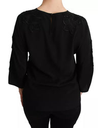 Dolce & Gabbana Floral Embroidered Silk Blouse with 3/4 Sleeves