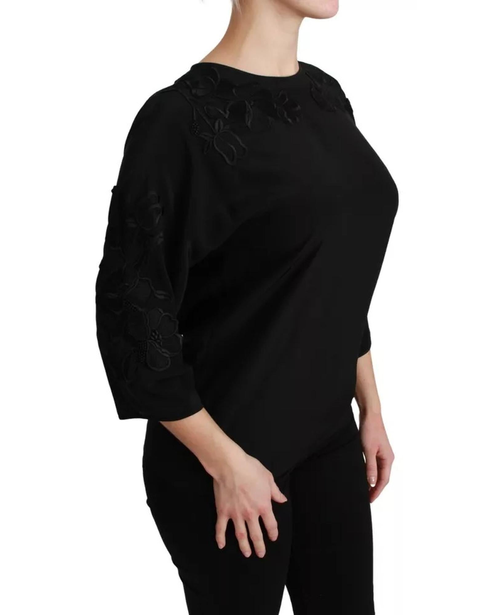 Dolce & Gabbana Floral Embroidered Silk Blouse with 3/4 Sleeves