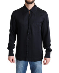 Dolce & Gabbana Silk Jacquard Casual Button Down Shirt Black