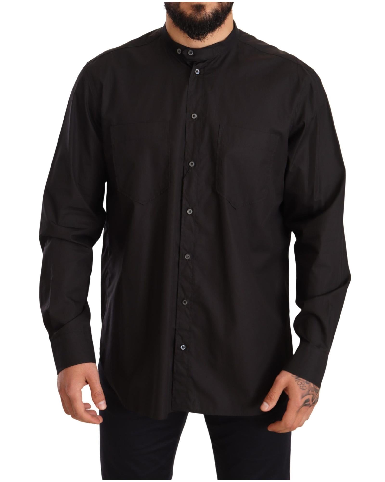 Dolce & Gabbana Long Sleeve Mandarin Collar Shirt Regular M Black