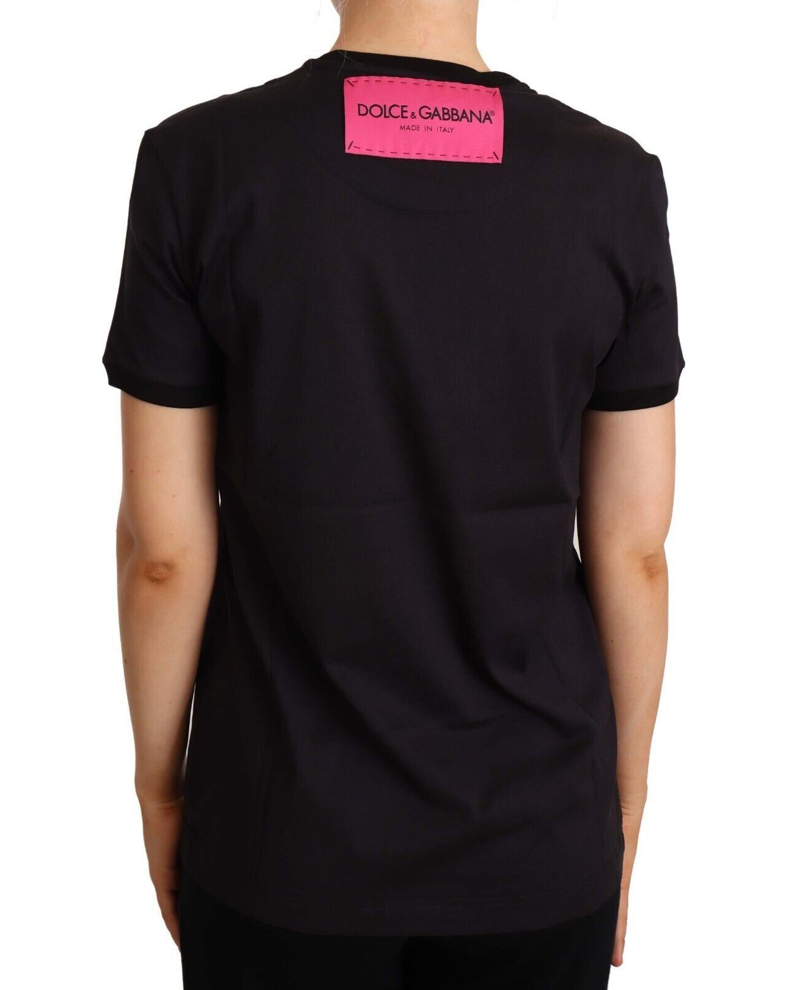【新品】DOLCE & GABBANA ブラック Tシャツ 36 ブラックのメンズ Tシャツ コットン DGエンブロイダリー