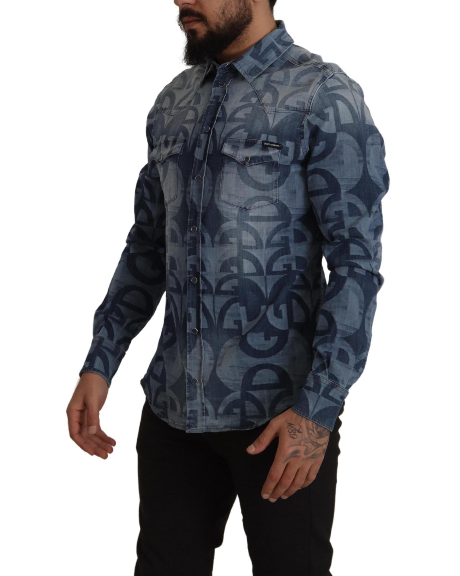 Dolce & Gabbana Men's Logo Print Denim Shirt