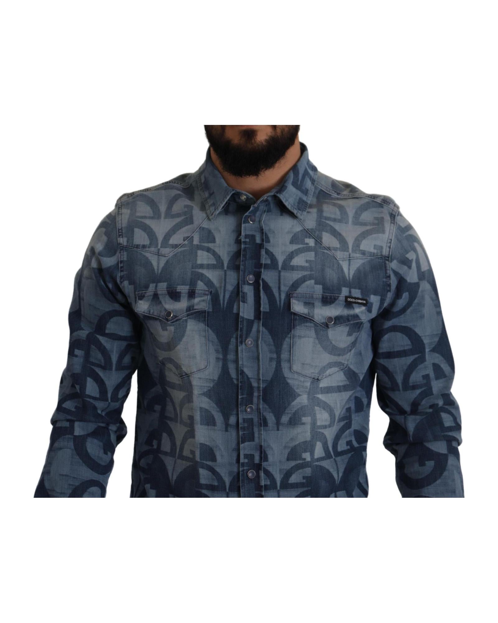 Dolce & Gabbana Men's Logo Print Denim Shirt