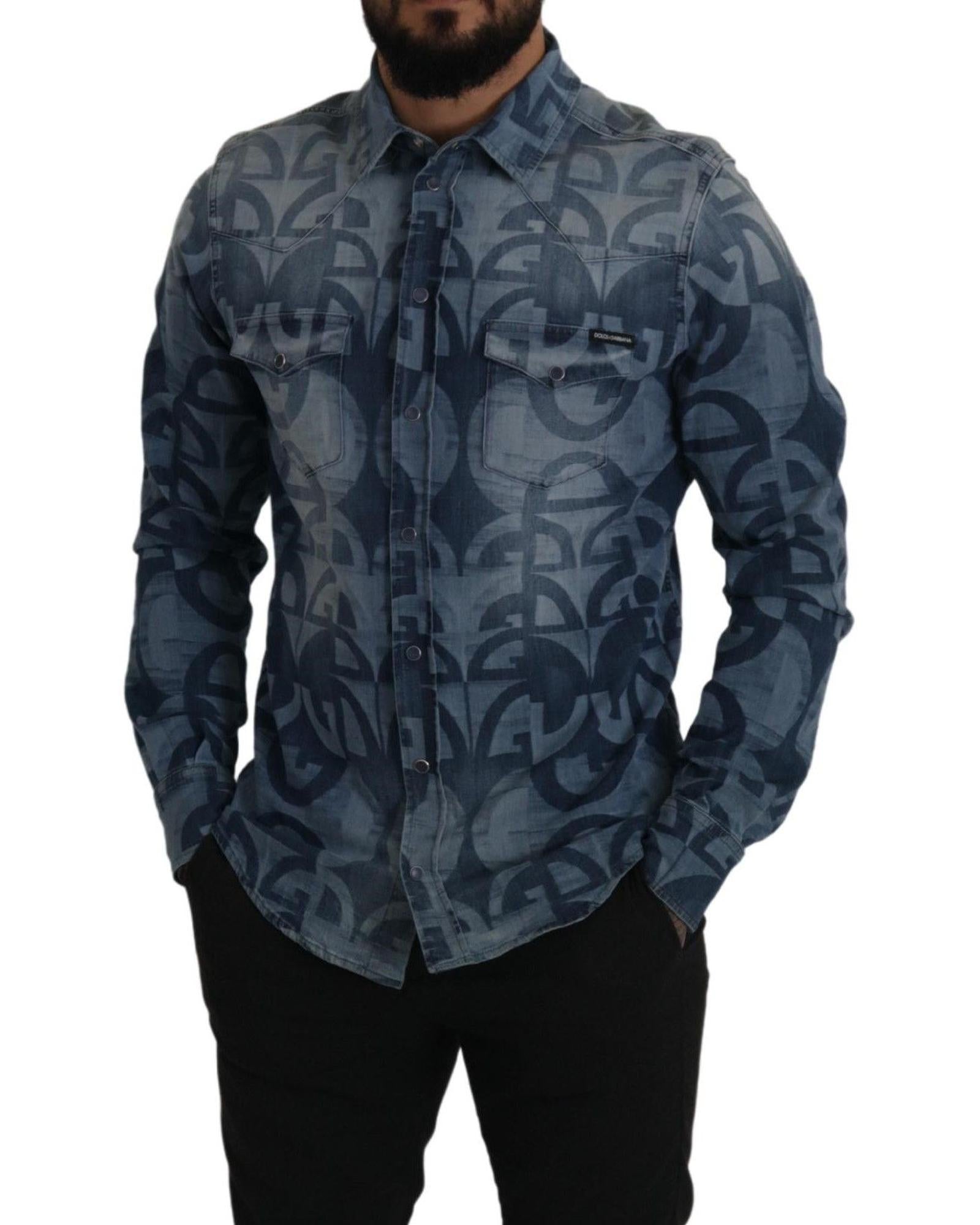 Dolce & Gabbana Men's Logo Print Denim Shirt