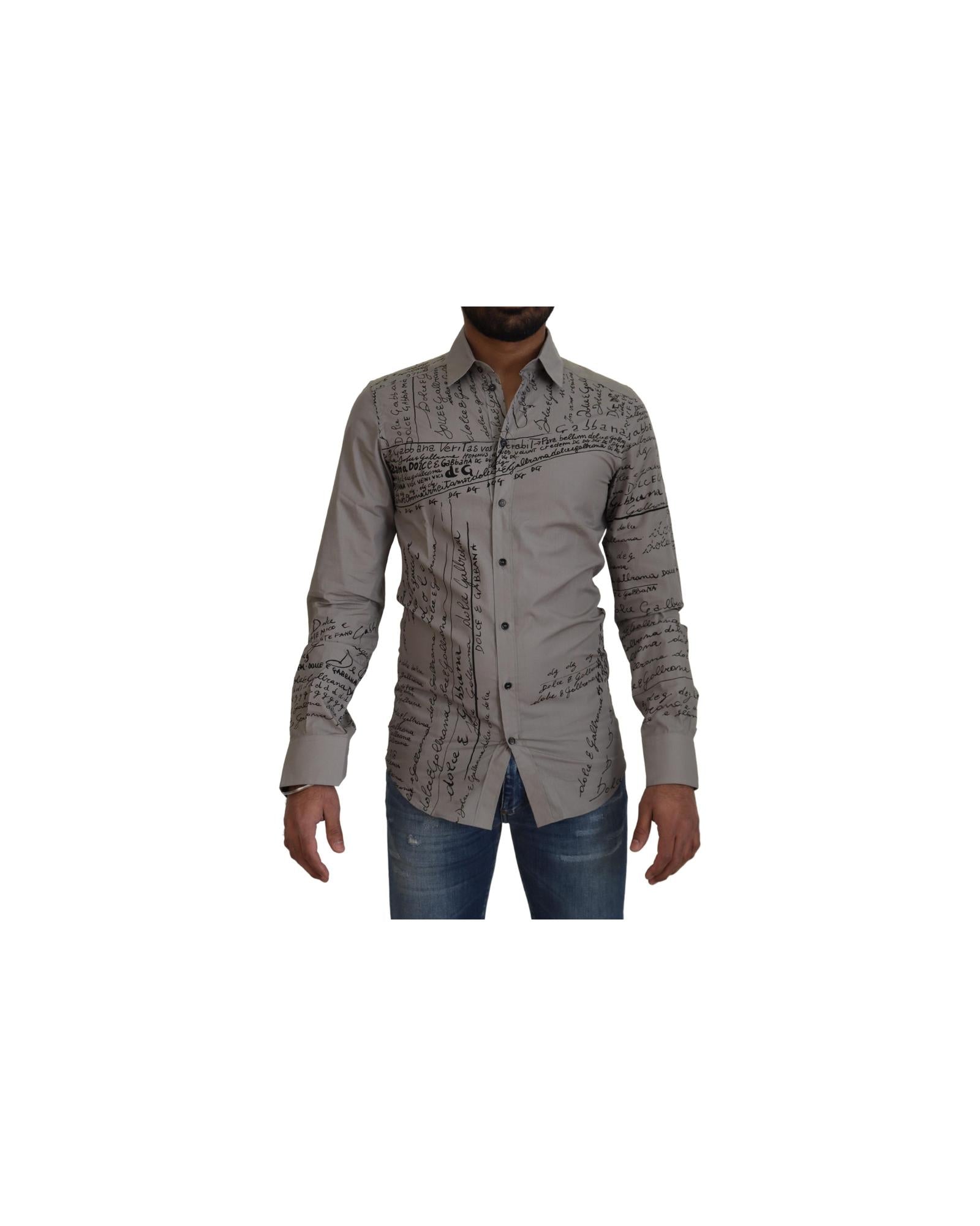 Dolce & Gabbana Signature Print Men's Dress Shirt - Grey