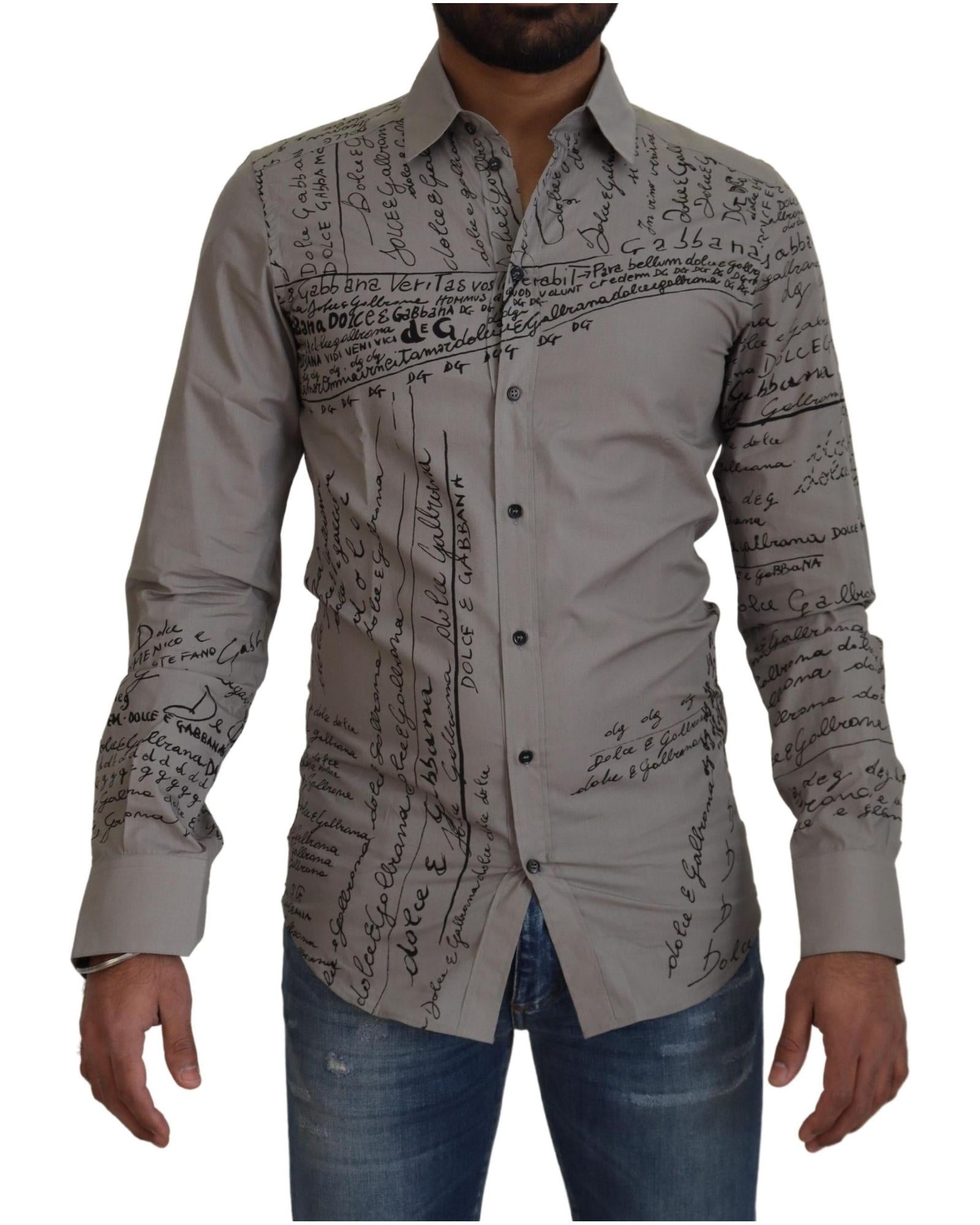 Dolce & Gabbana Signature Print Men's Dress Shirt - Grey
