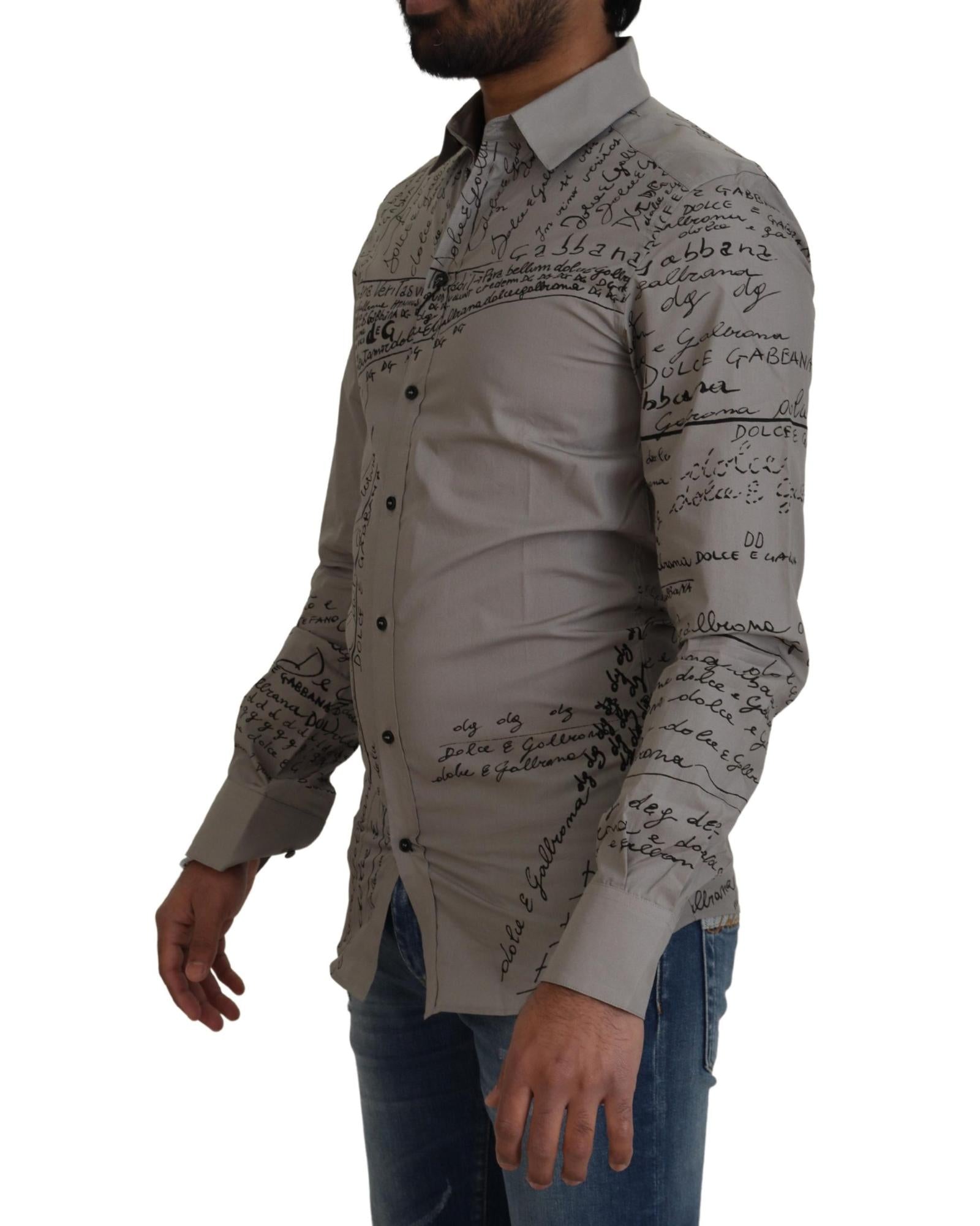 Dolce & Gabbana Signature Print Men's Dress Shirt - Grey