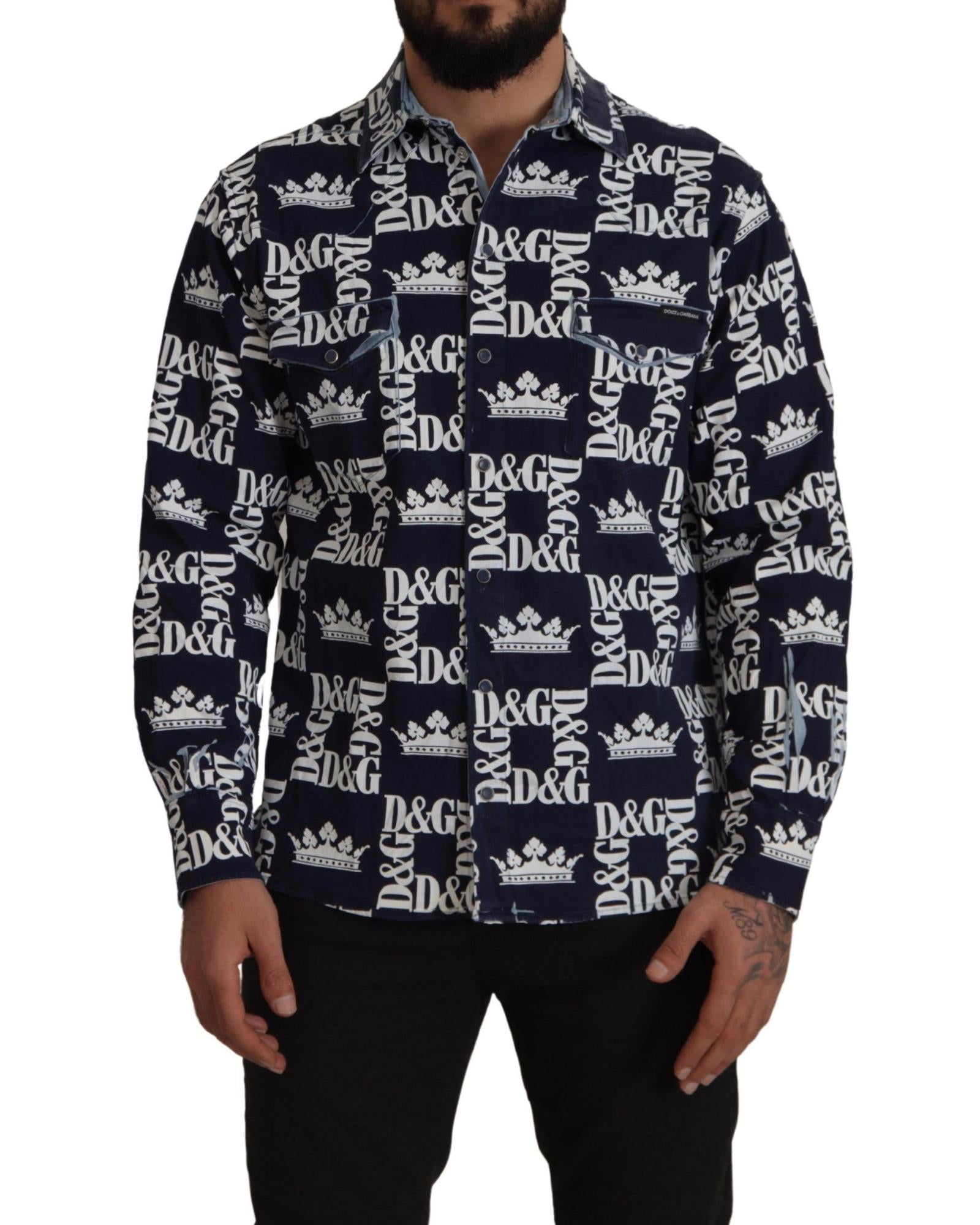 Dolce & Gabbana  Crown Logo Denim Shirt for Men