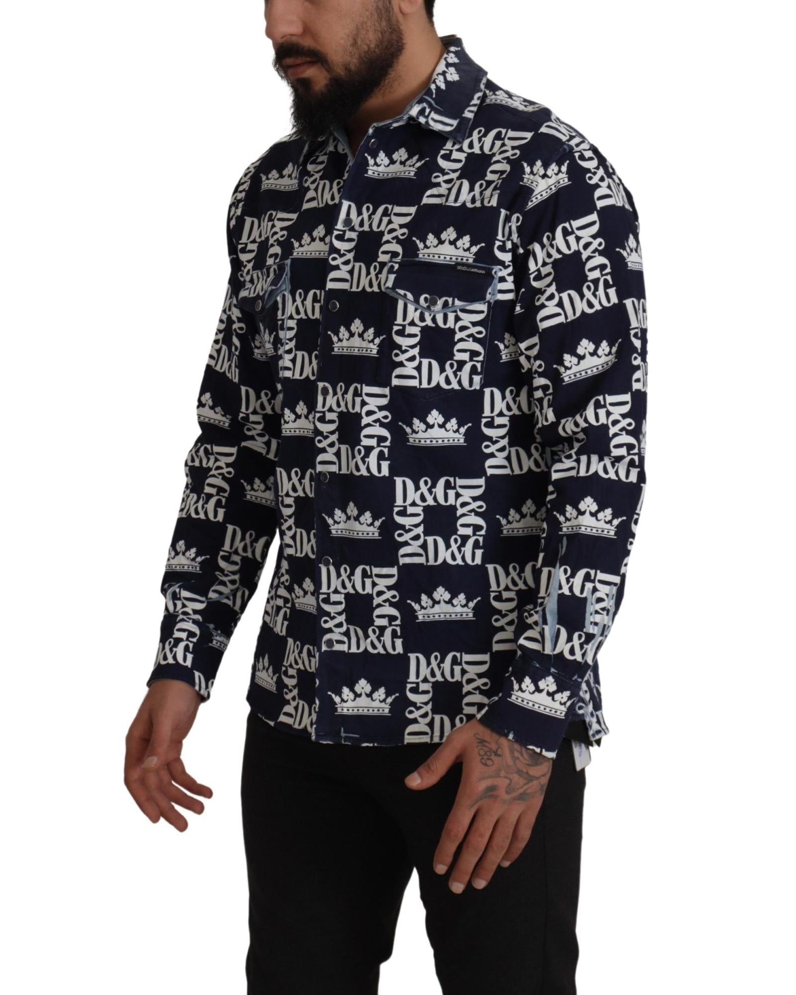 Dolce & Gabbana  Crown Logo Denim Shirt for Men
