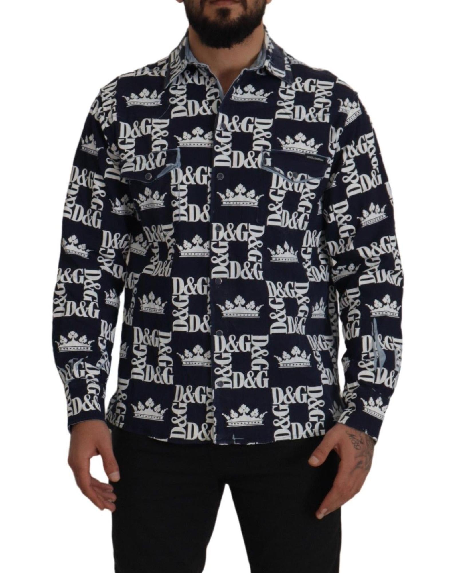 Dolce & Gabbana  Crown Logo Denim Shirt for Men