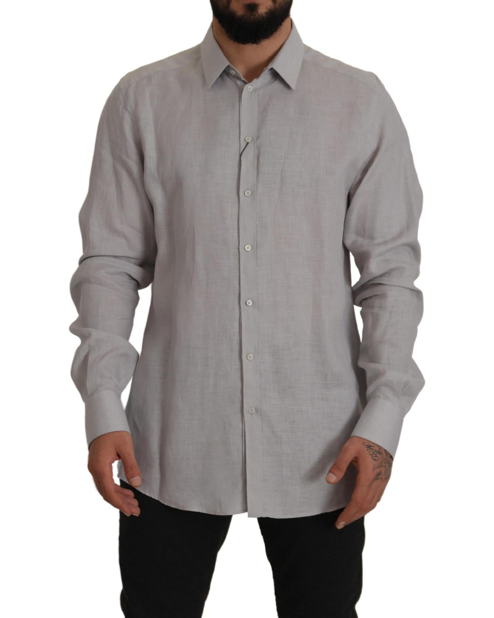 Dolce & Gabbana  Classic Fit Linen Shirt - Light Grey