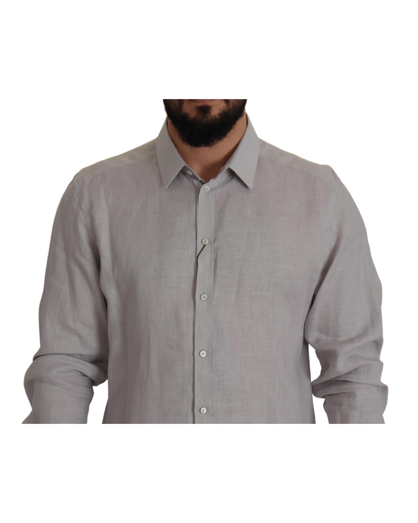 Dolce & Gabbana  Classic Fit Linen Shirt - Light Grey