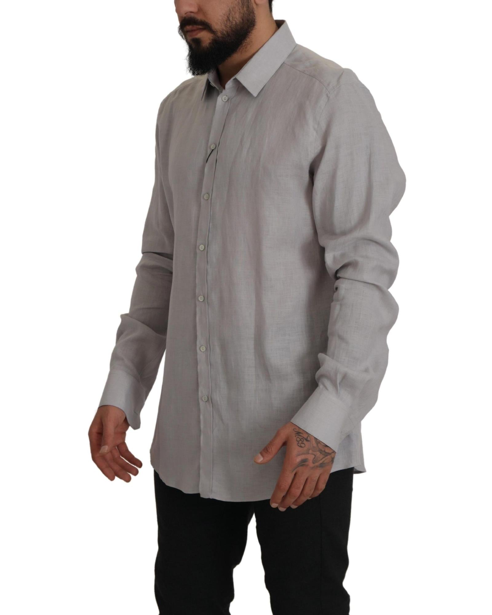 Dolce & Gabbana  Classic Fit Linen Shirt - Light Grey