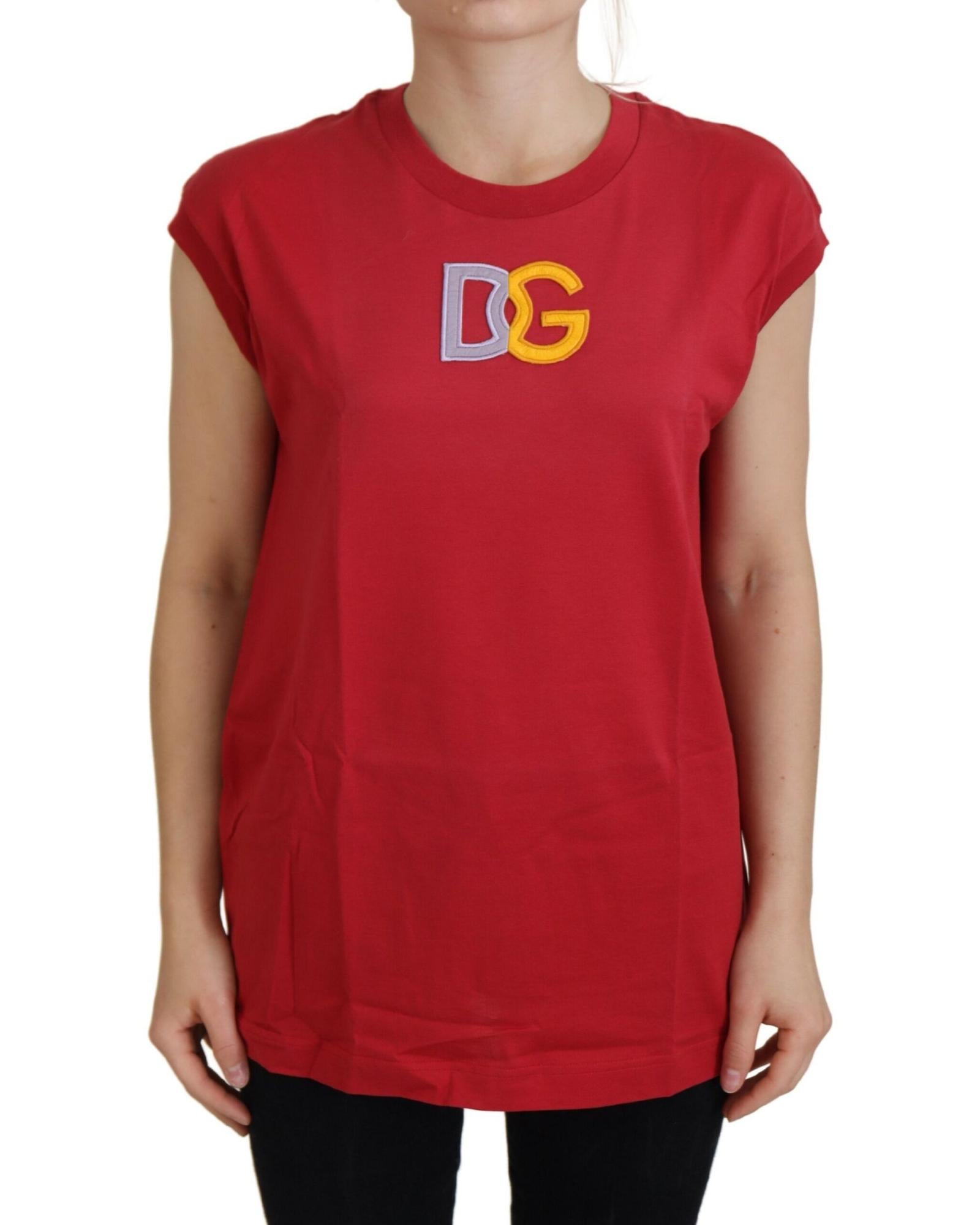 Dolce & Gabbana Women's Red Cotton TShirt with DG Logo 6 Red