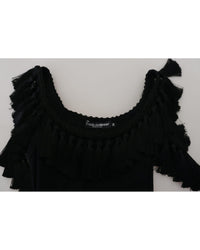 Dolce & Gabbana Black Ribbed T-shirt with Tassels