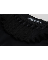 Dolce & Gabbana Black Ribbed T-shirt with Tassels