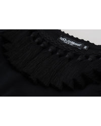 Dolce & Gabbana Black Ribbed T-shirt with Tassels