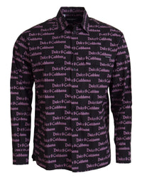 Dolce & Gabbana Men's All Over Logo Print Cotton Shirt Regular M Black