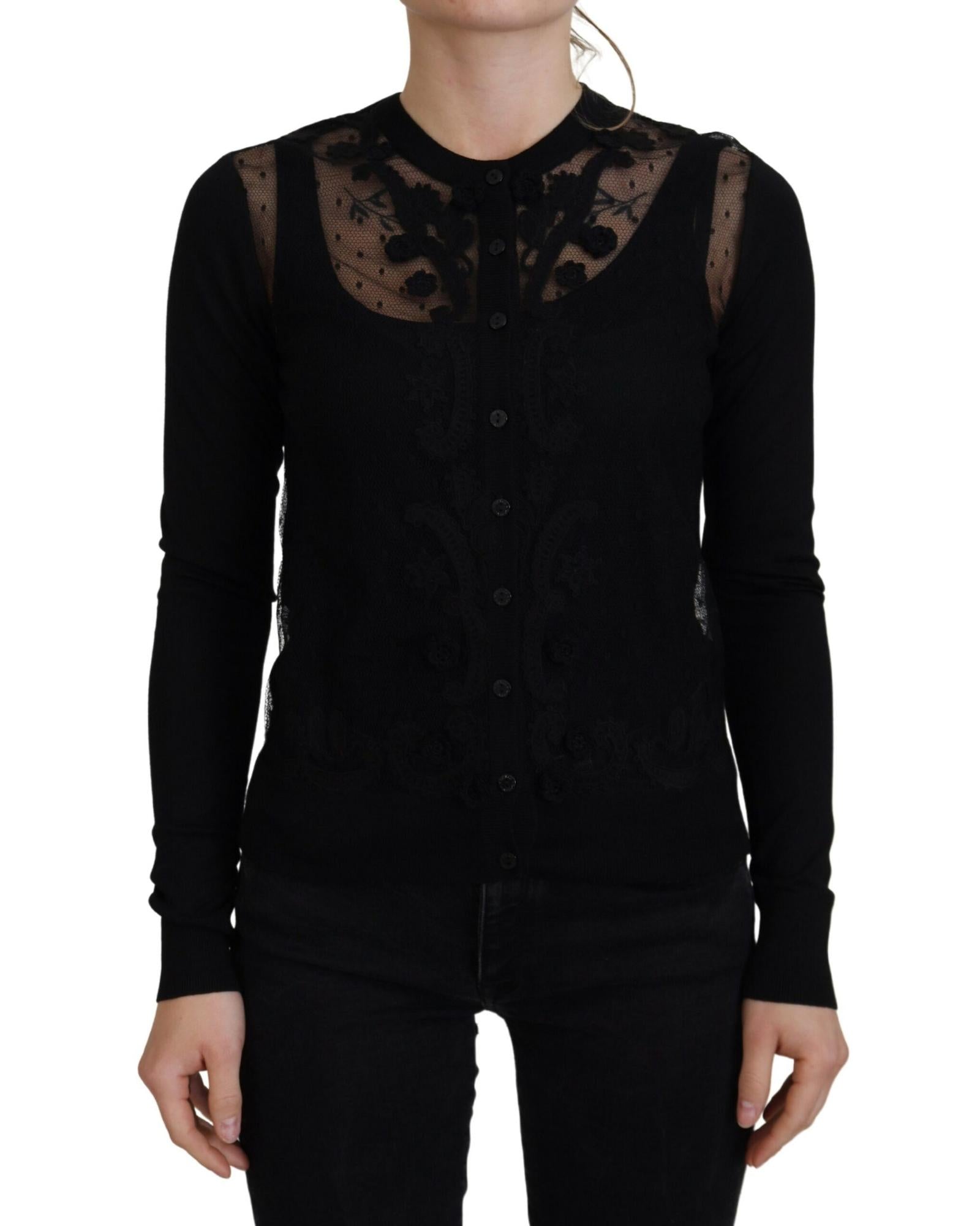 Dolce & Gabbana Women's Black Lace Trim Cardigan