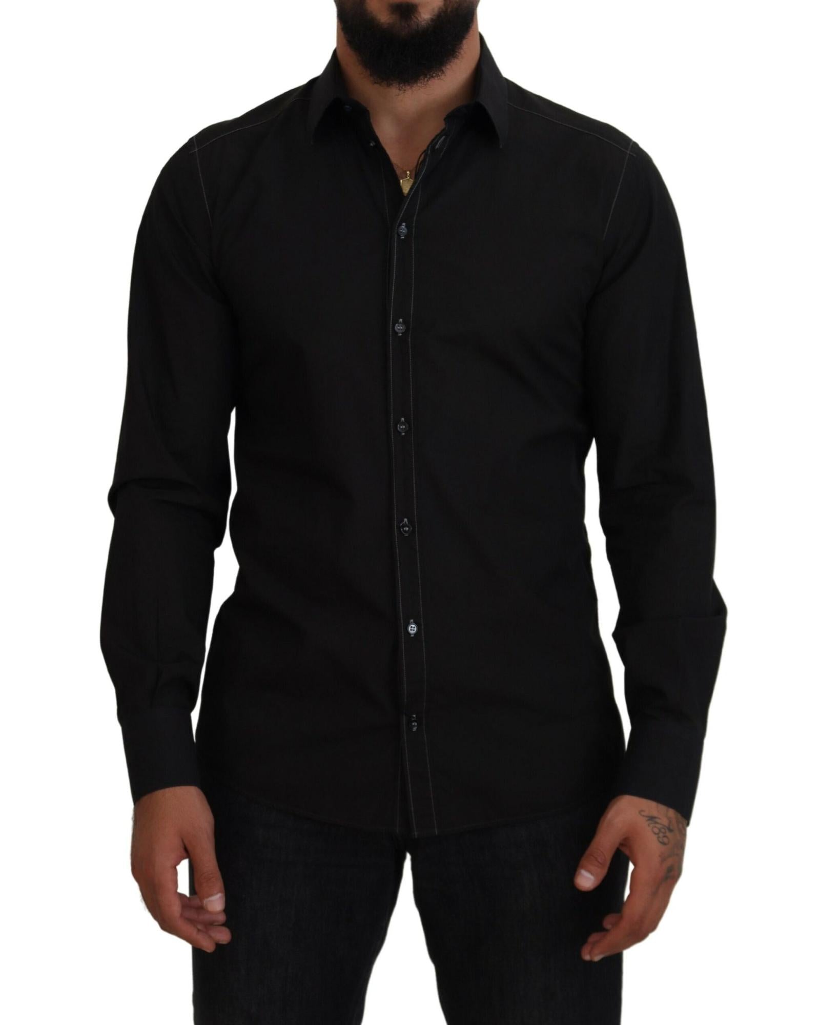 Dolce & Gabbana  Classic Slim Fit Long Sleeve Button Up Dress Shirt Black