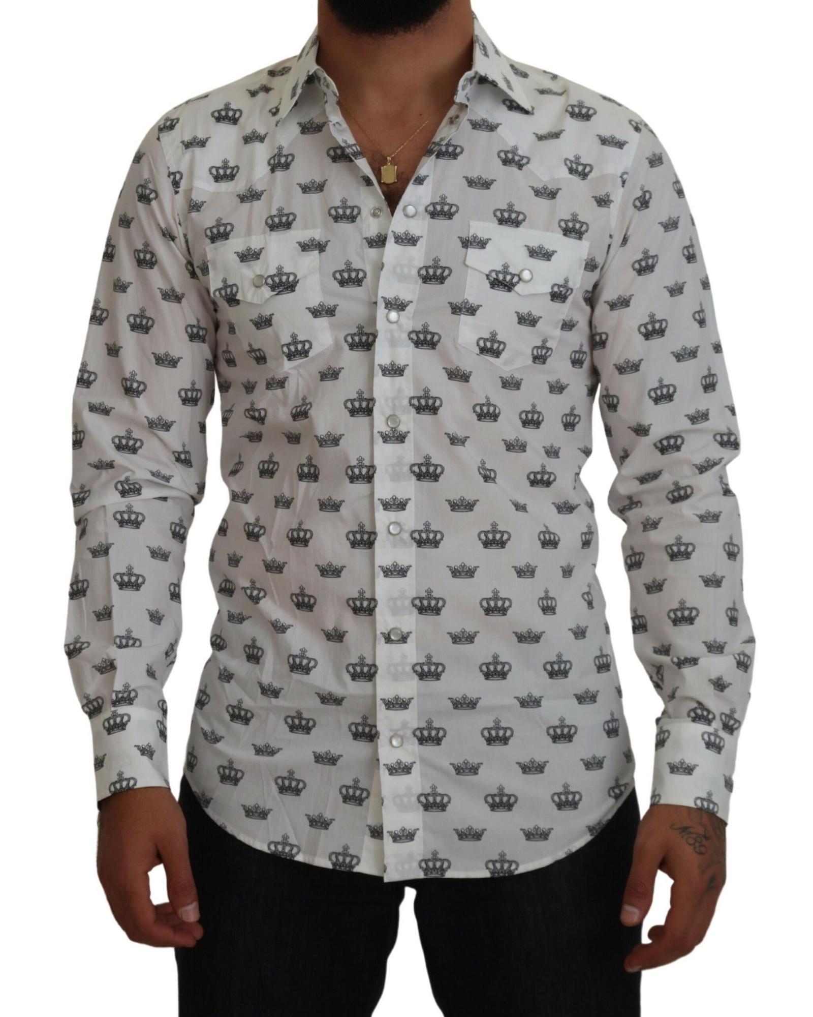 Dolce & Gabbana  Men's Crown Print Cotton Shirt White