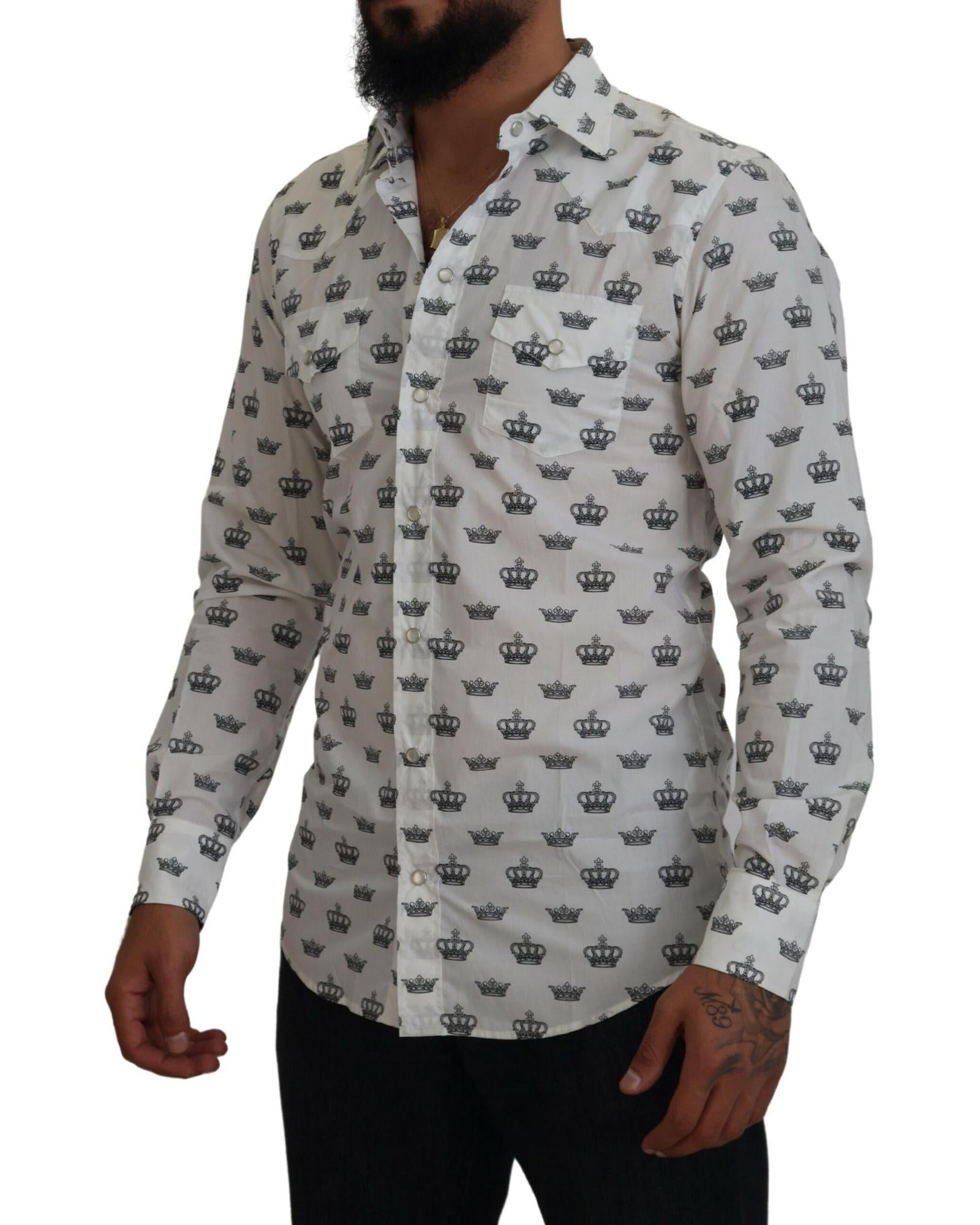 Dolce & Gabbana  Men's Crown Print Cotton Shirt White