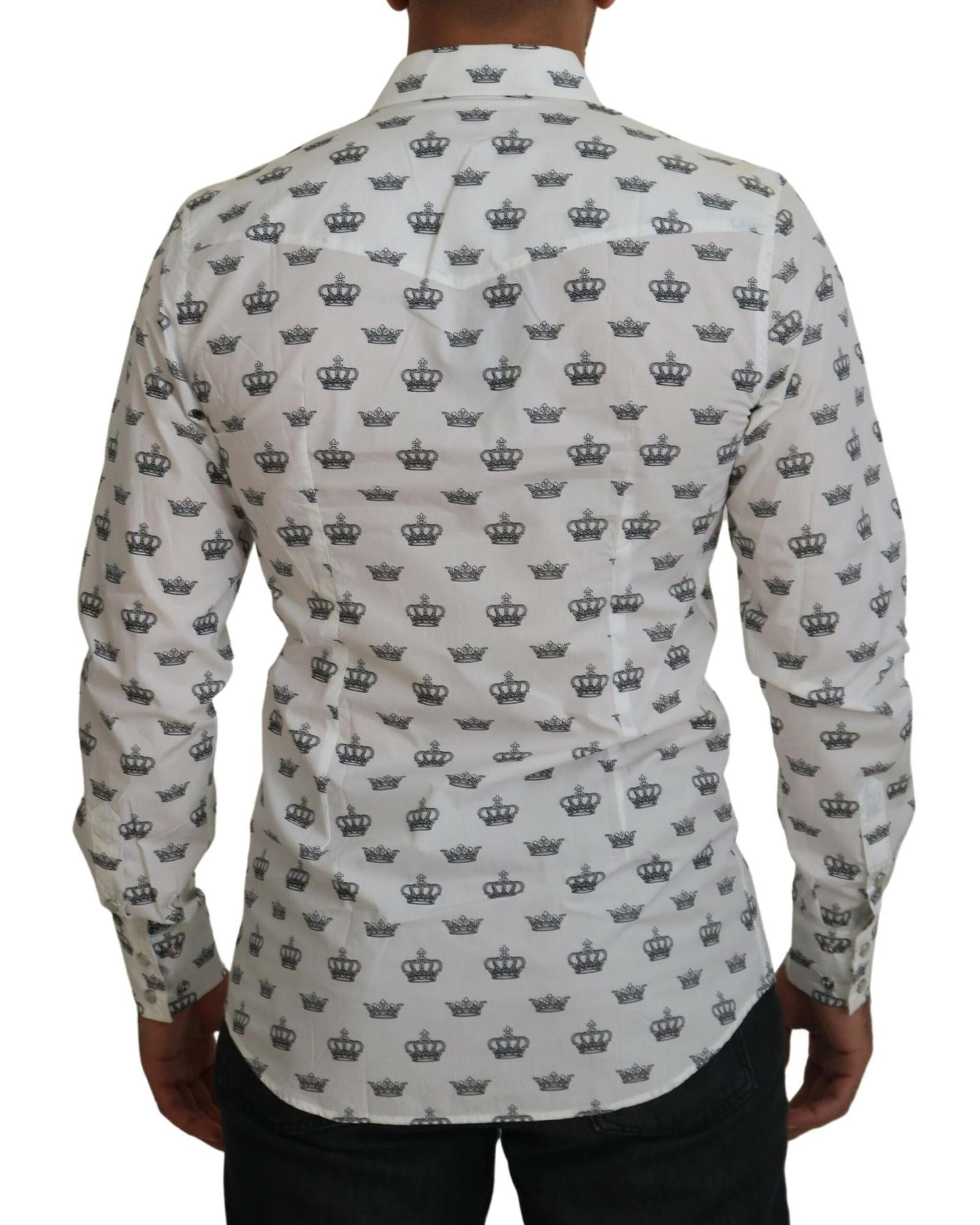 Dolce & Gabbana  Men's Crown Print Cotton Shirt White