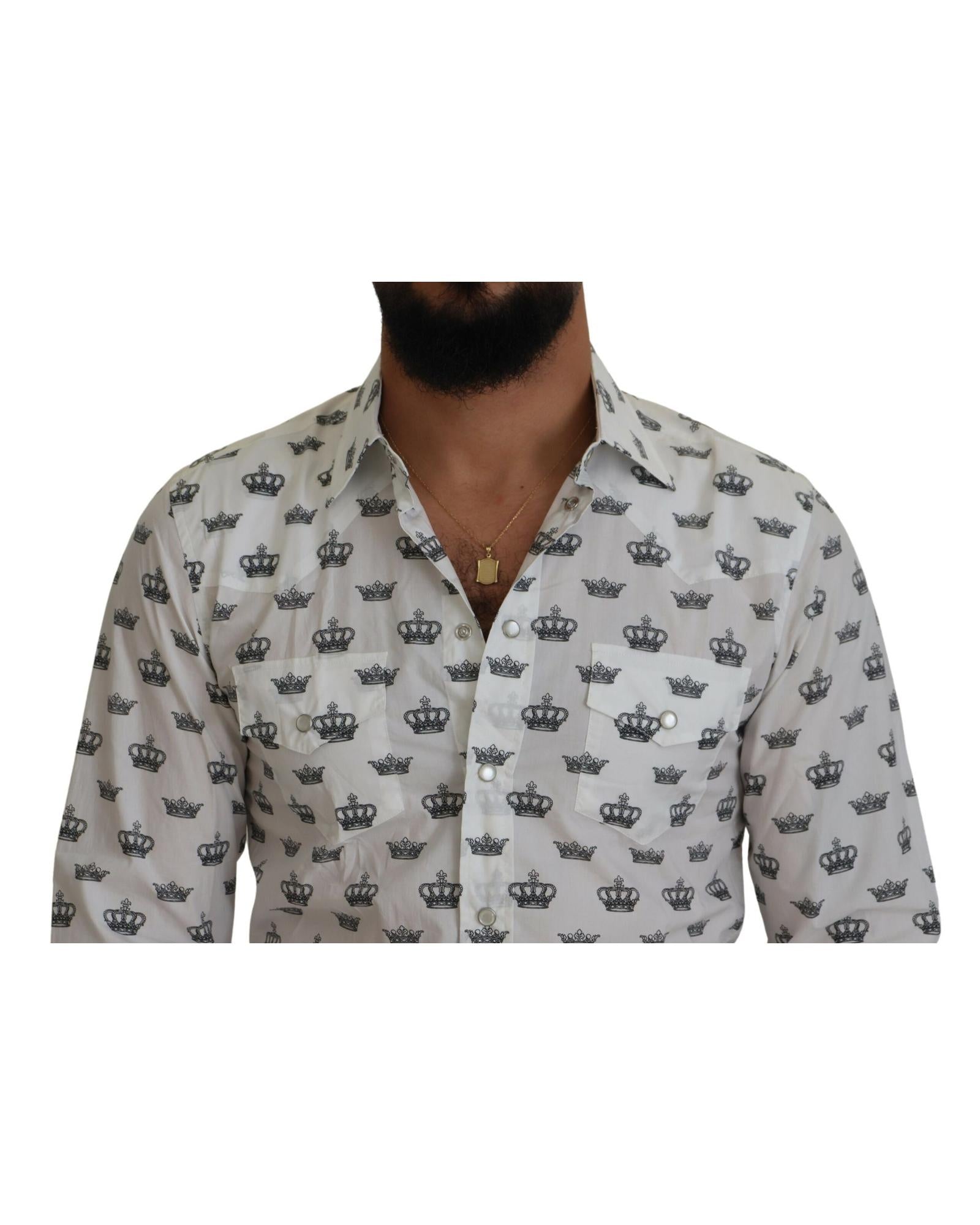Dolce & Gabbana  Men's Crown Print Cotton Shirt White