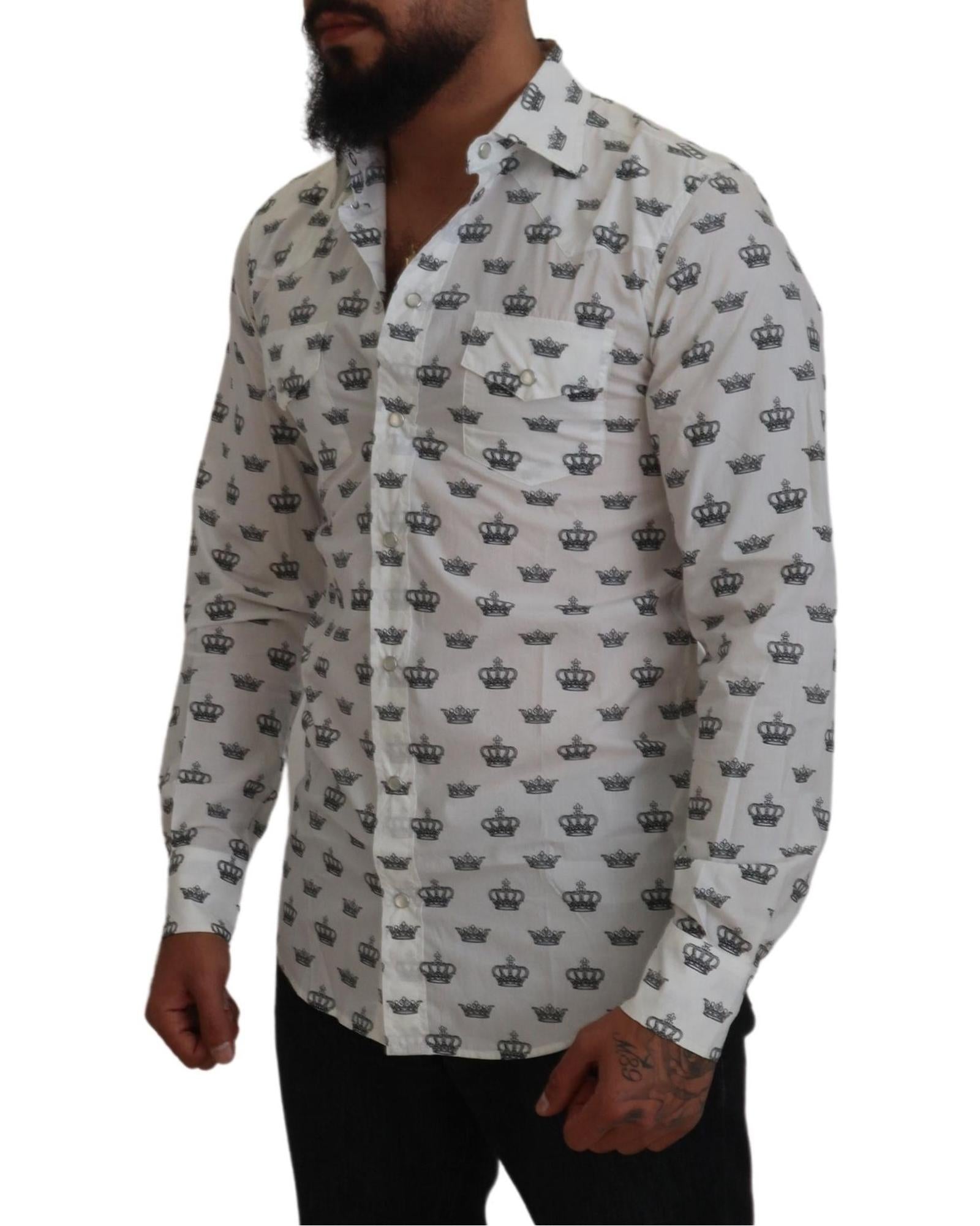 Dolce & Gabbana  Men's Crown Print Cotton Shirt White