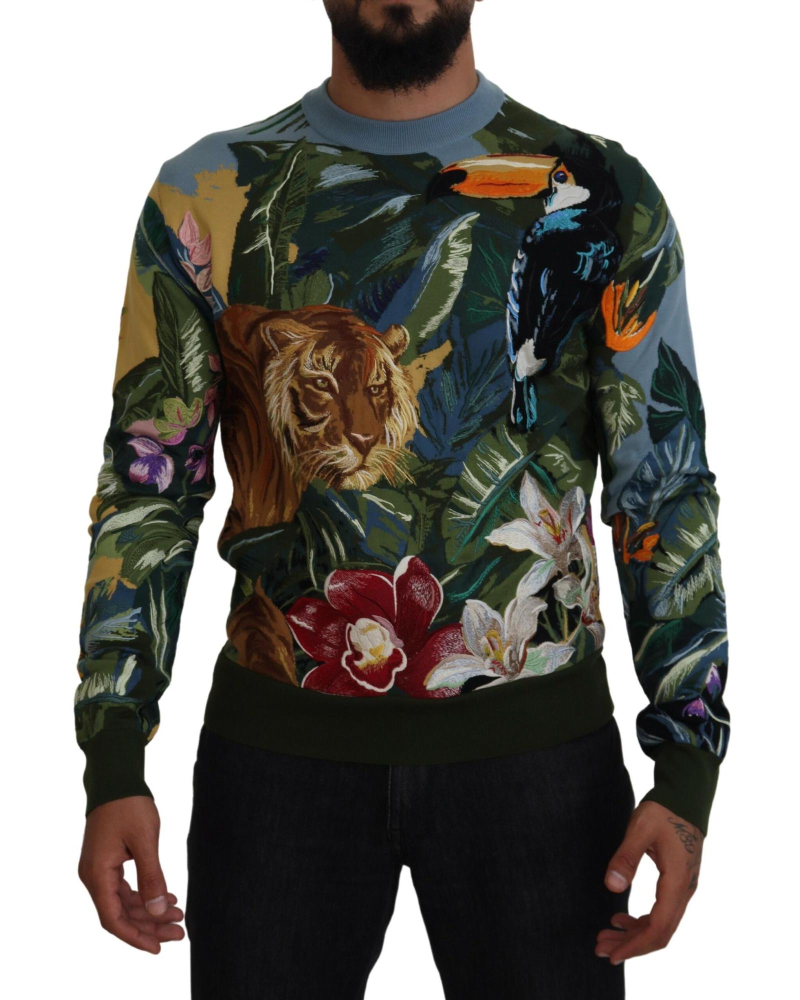 Dolce & Gabbana Tiger Toucan Crewneck Sweater Men Multicolor T-Shirts