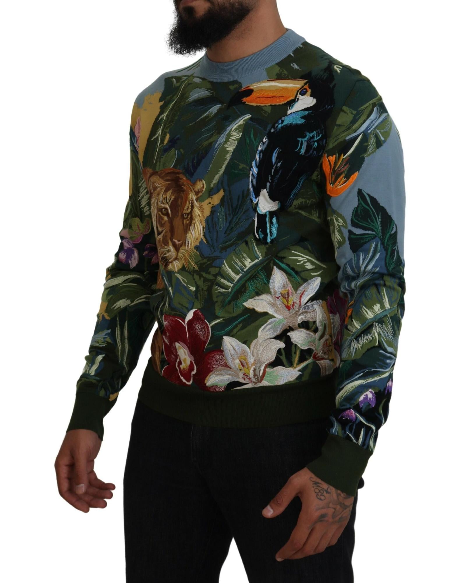 Dolce & Gabbana Tiger Toucan Crewneck Sweater Men Multicolor T-Shirts