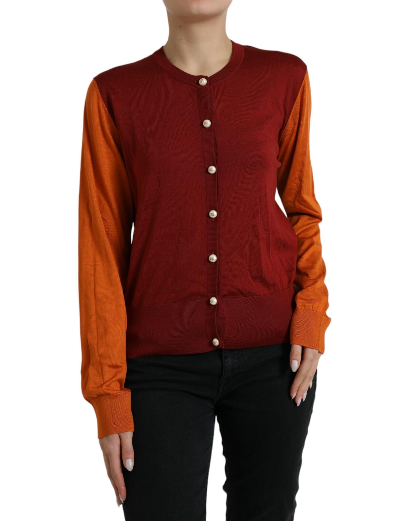 Dolce & Gabbana Women's Color Block Knitwear Cardigan - Red Orange 18 Multicolor