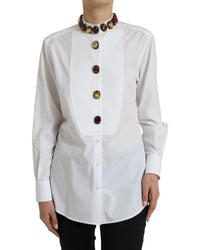 Dolce & Gabbana White Poplin Shirt with Jeweled Collar 6 White