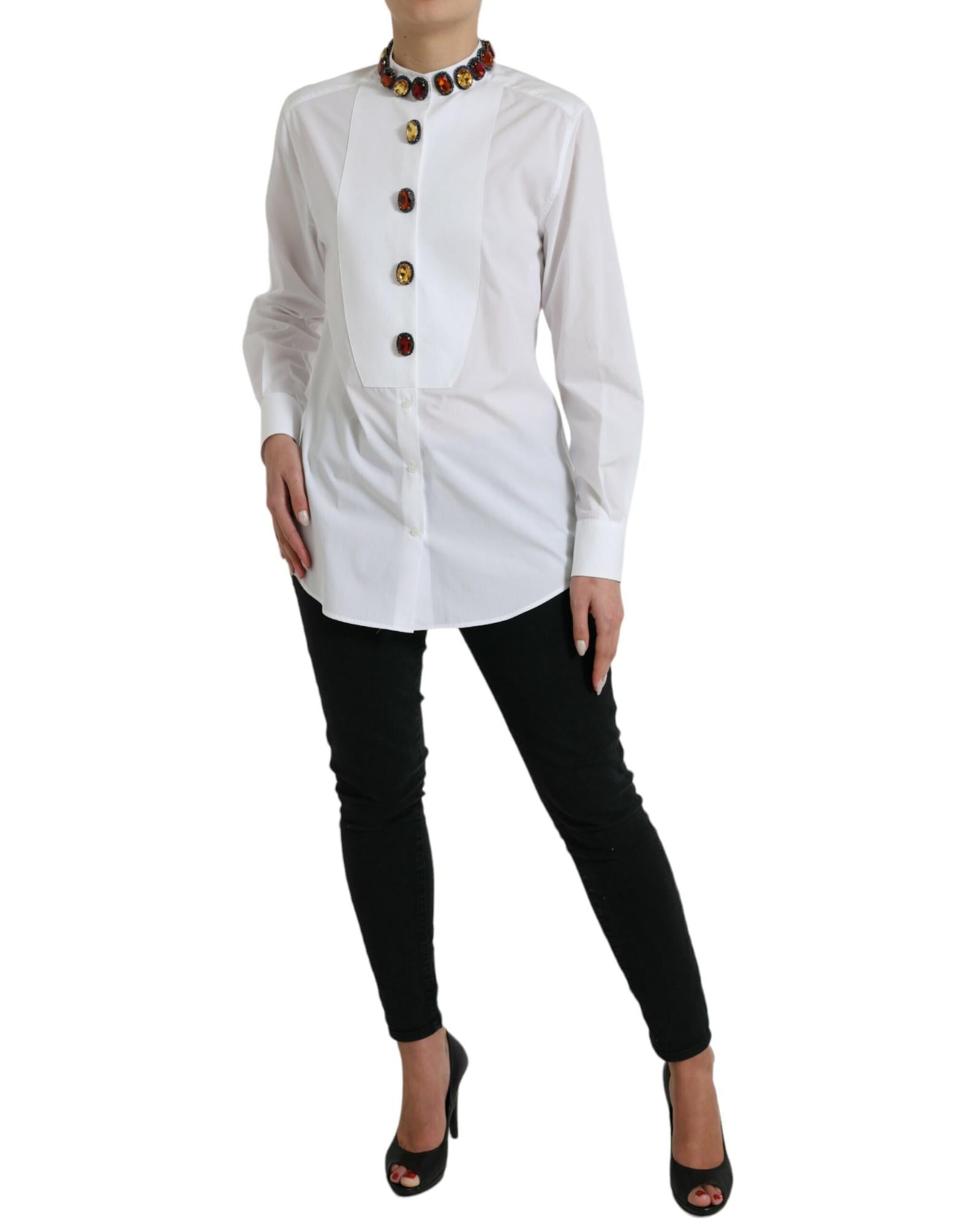 Dolce & Gabbana White Poplin Shirt with Jeweled Collar