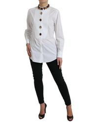 Dolce & Gabbana White Poplin Shirt with Jeweled Collar