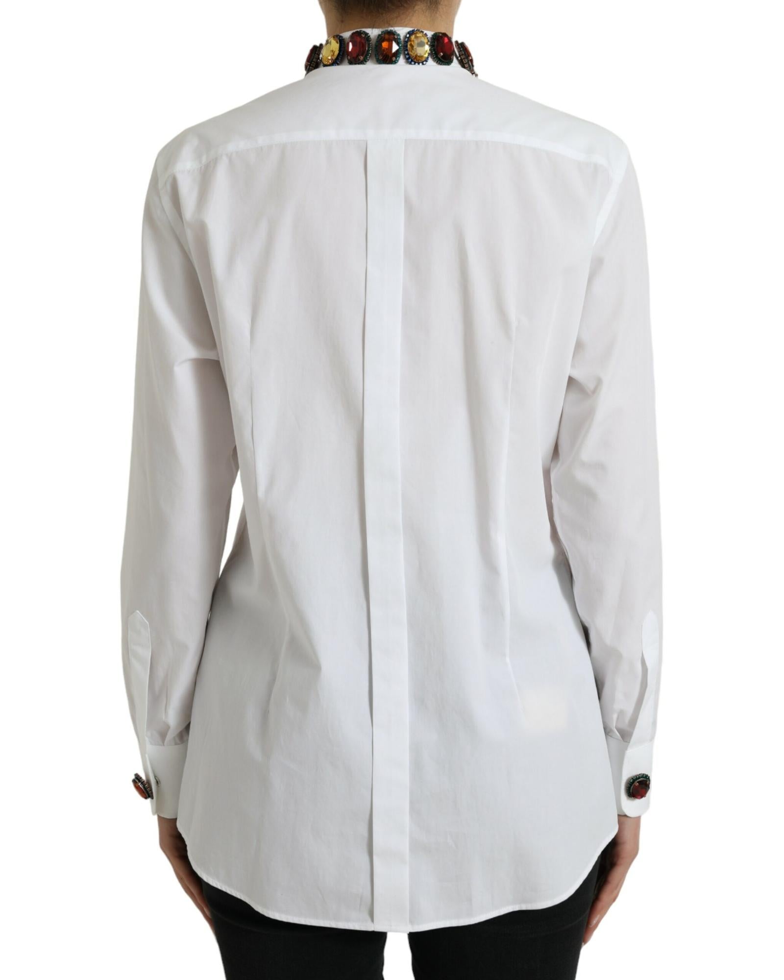 Dolce & Gabbana White Poplin Shirt with Jeweled Collar