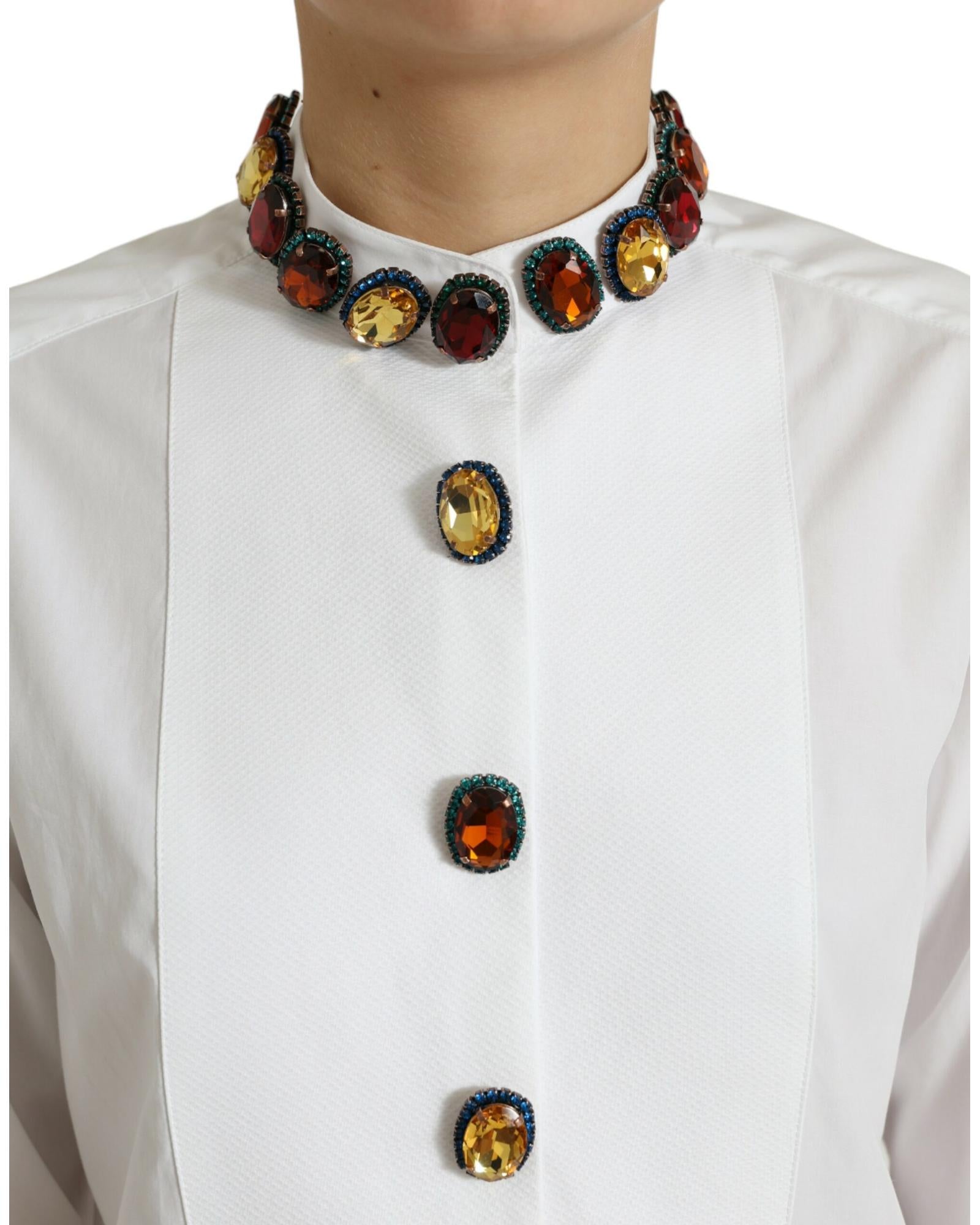 Dolce & Gabbana White Poplin Shirt with Jeweled Collar