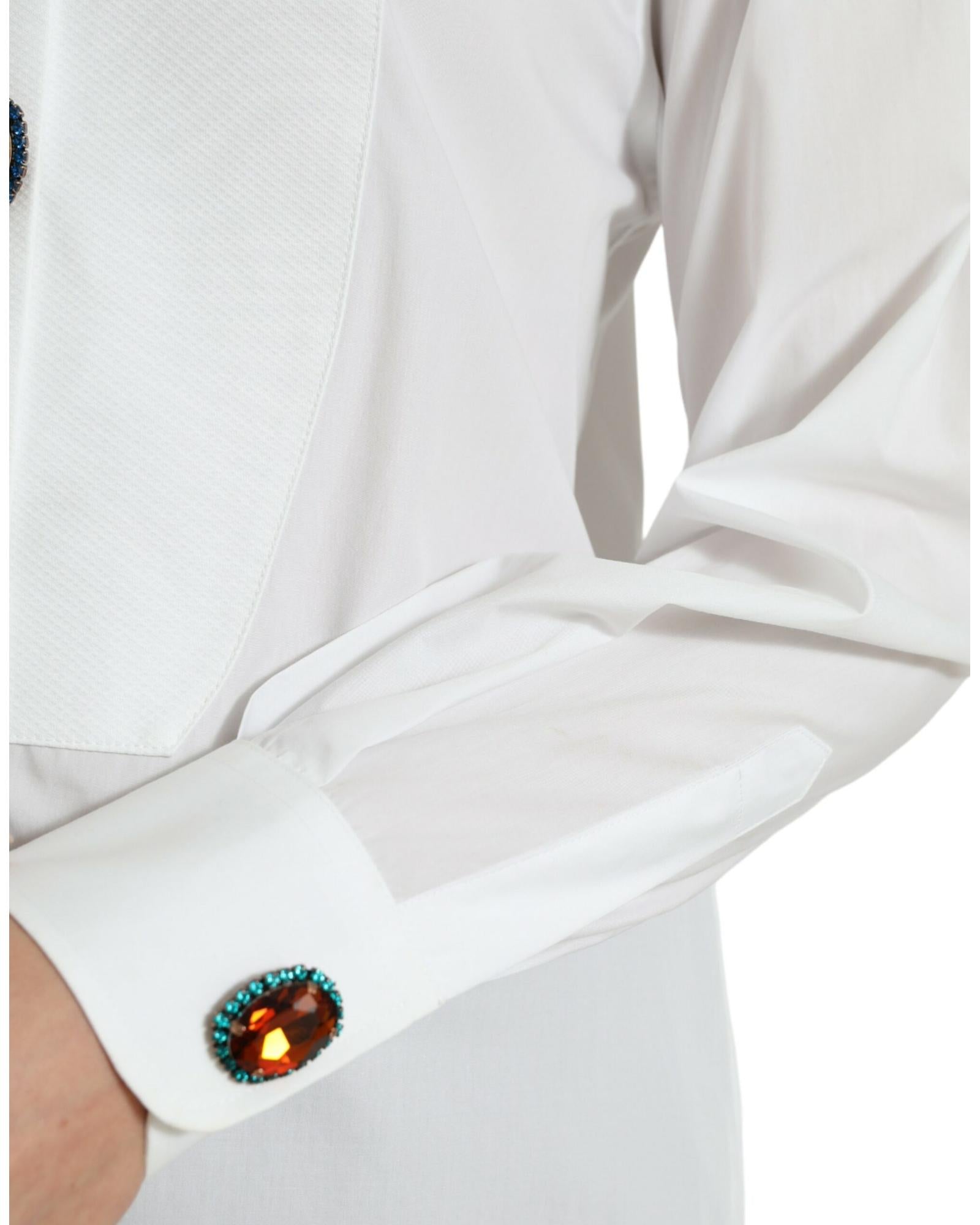 Dolce & Gabbana White Poplin Shirt with Jeweled Collar