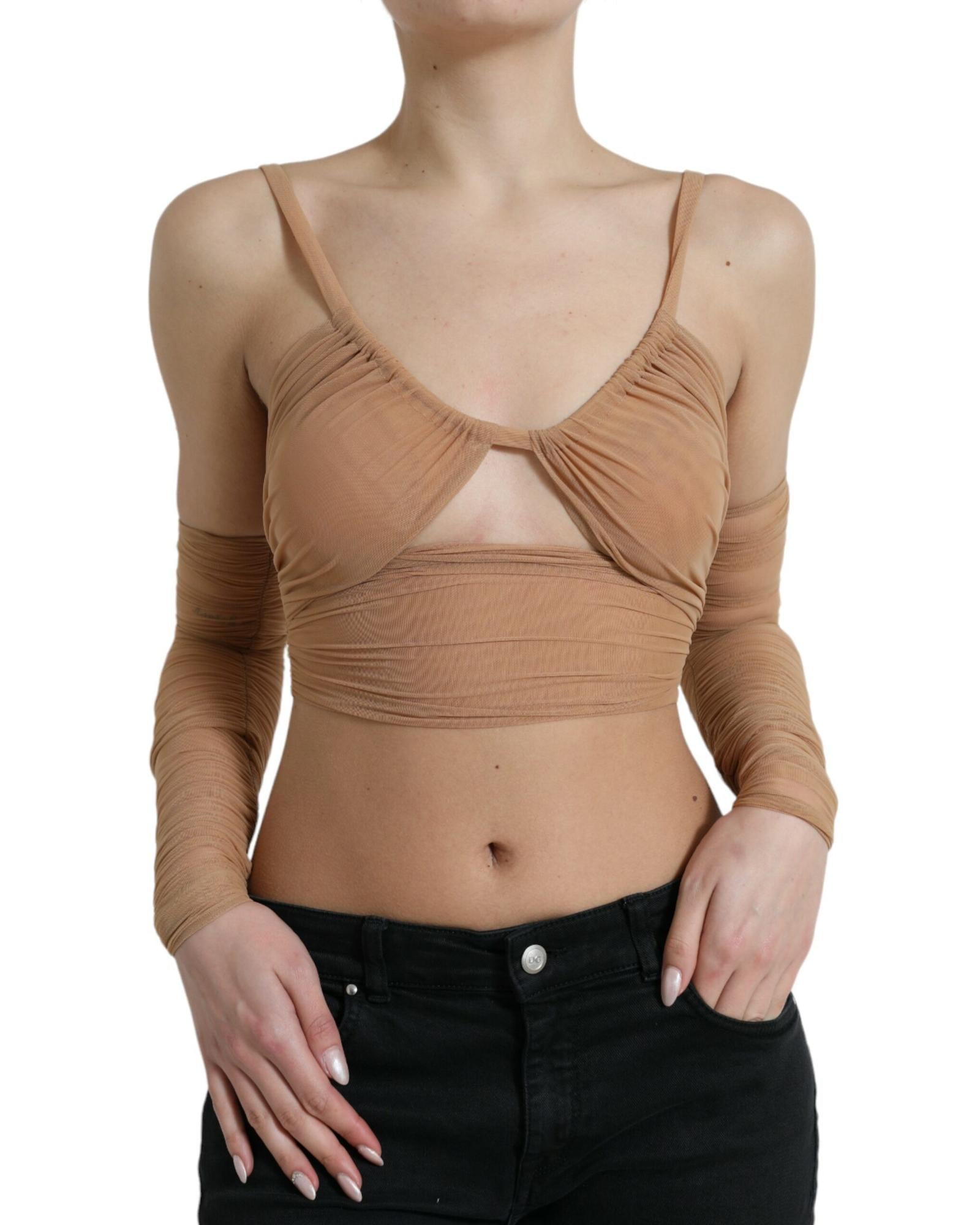 Dolce & Gabbana Women's Mesh Long Sleeve Top - Beige 6 Brown