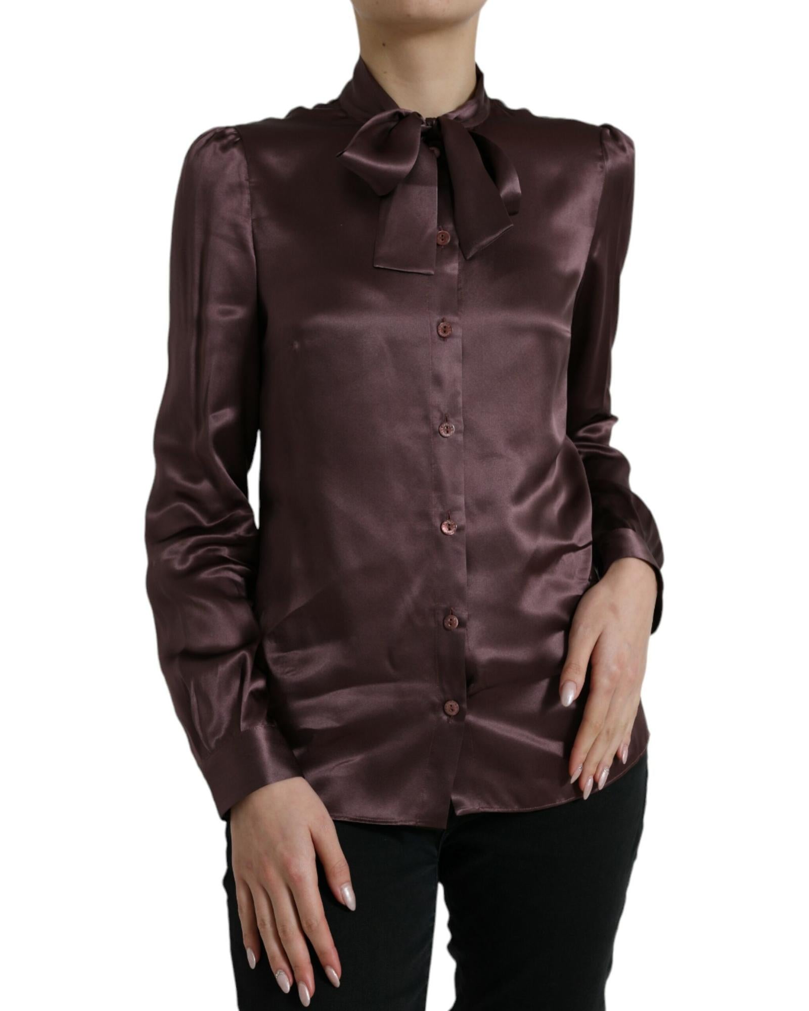 Dolce & Gabbana Silk Bow Tie Blouse - Brown 8 Brown