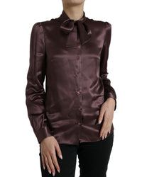 Dolce & Gabbana Silk Bow Tie Blouse - Brown 8 Brown
