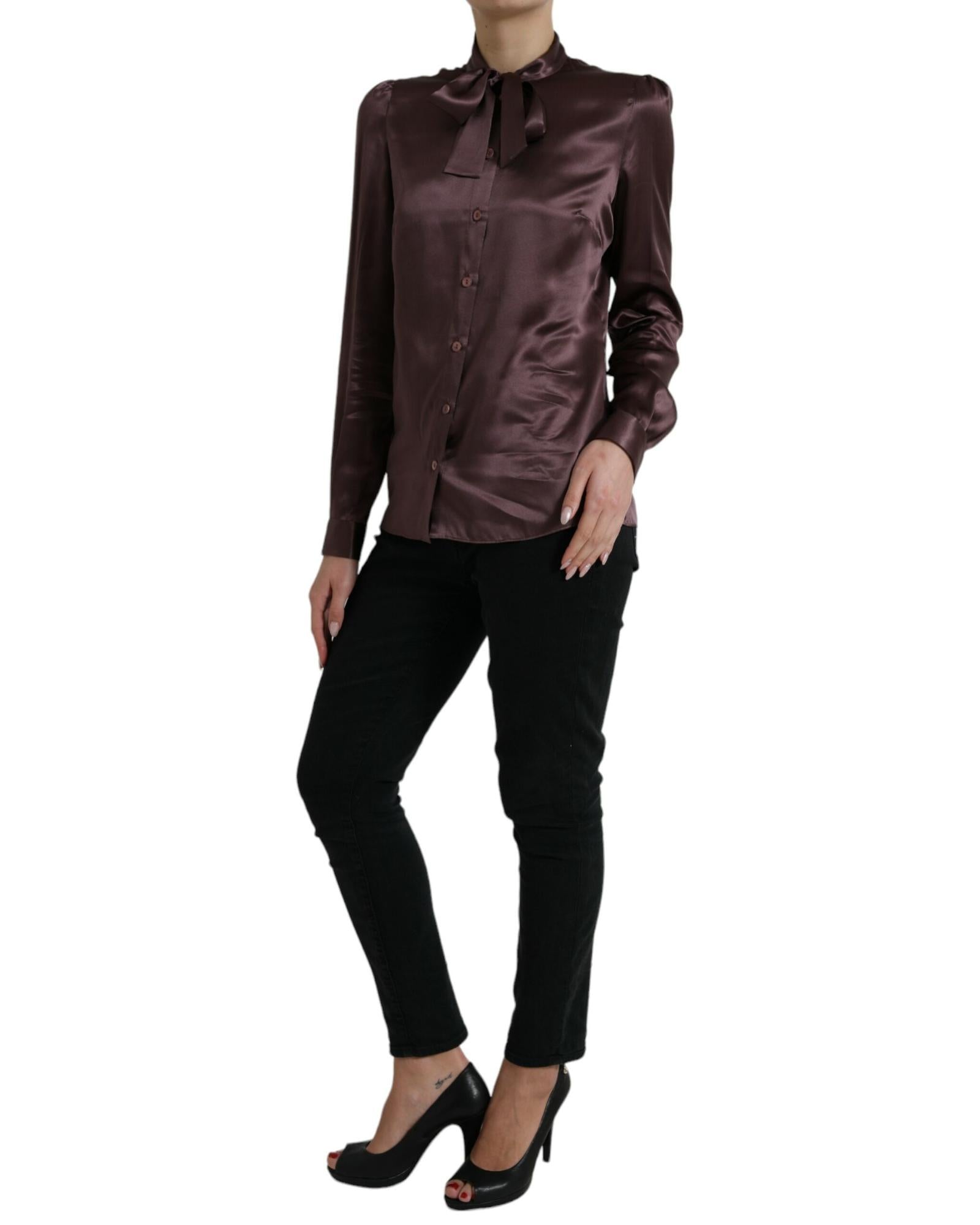 Dolce & Gabbana Silk Bow Tie Blouse - Brown