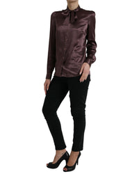 Dolce & Gabbana Silk Bow Tie Blouse - Brown