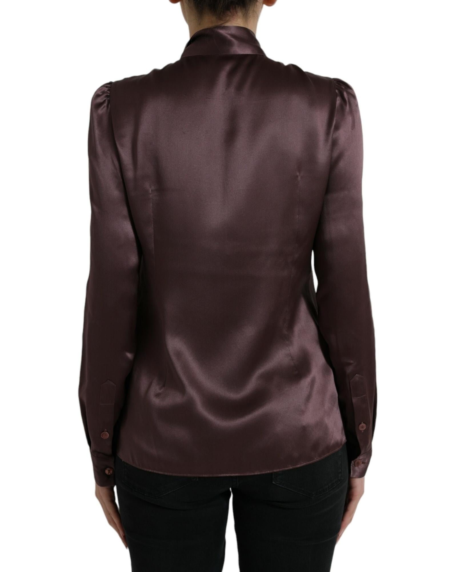 Dolce & Gabbana Silk Bow Tie Blouse - Brown