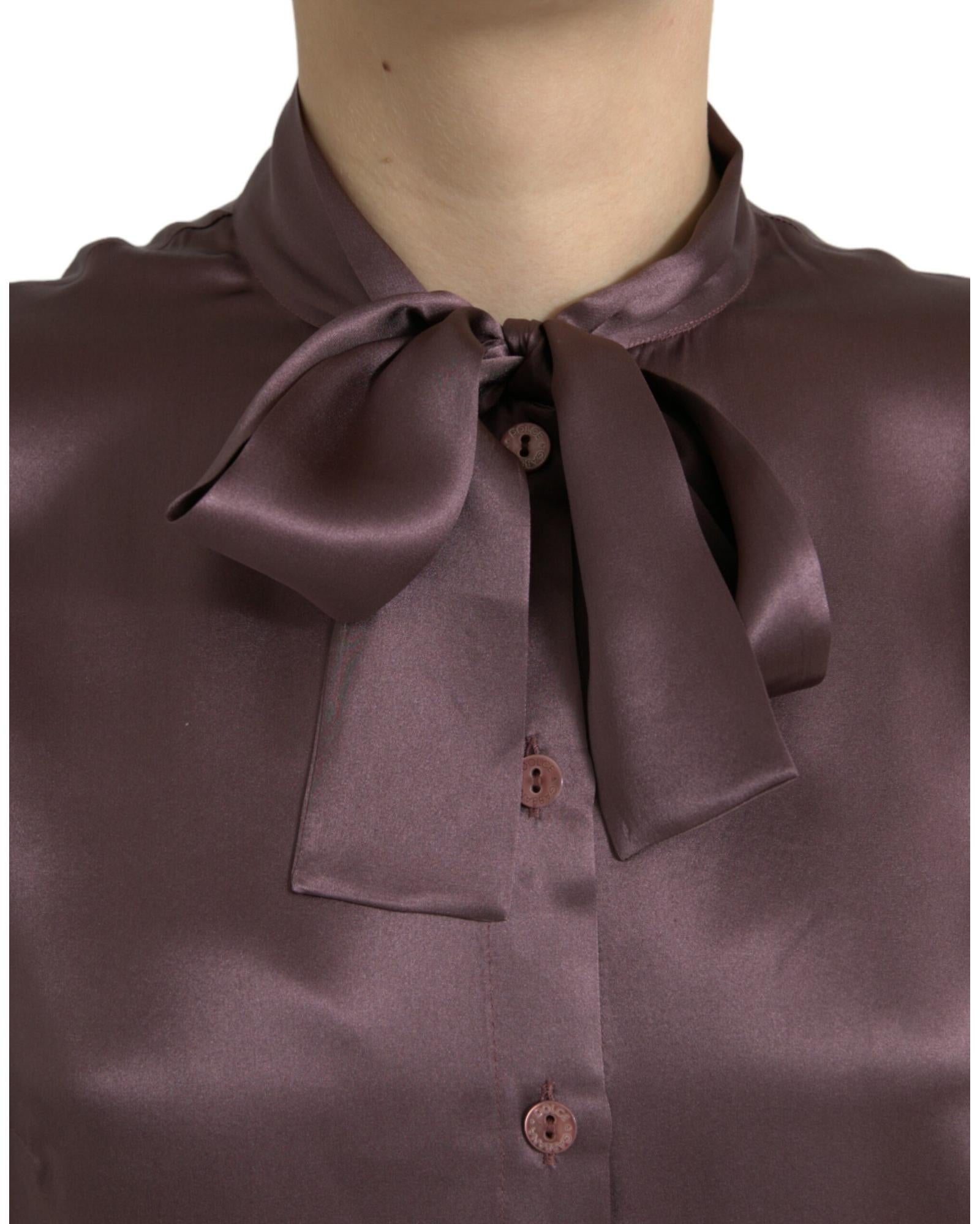 Dolce & Gabbana Silk Bow Tie Blouse - Brown