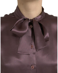Dolce & Gabbana Silk Bow Tie Blouse - Brown